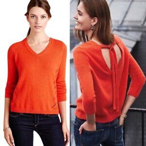 Anthropologie Moth Cashmere V-Neck Ribbon Tie Back Pullover Sweater Size XS Knit